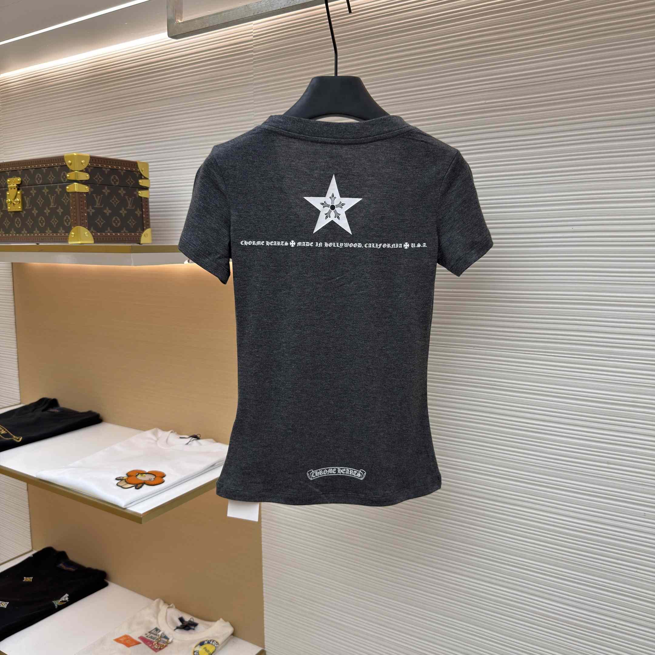 Chrome Hearts Multi-Star V-Neck T-Shirt - Grey  - DesignerGu