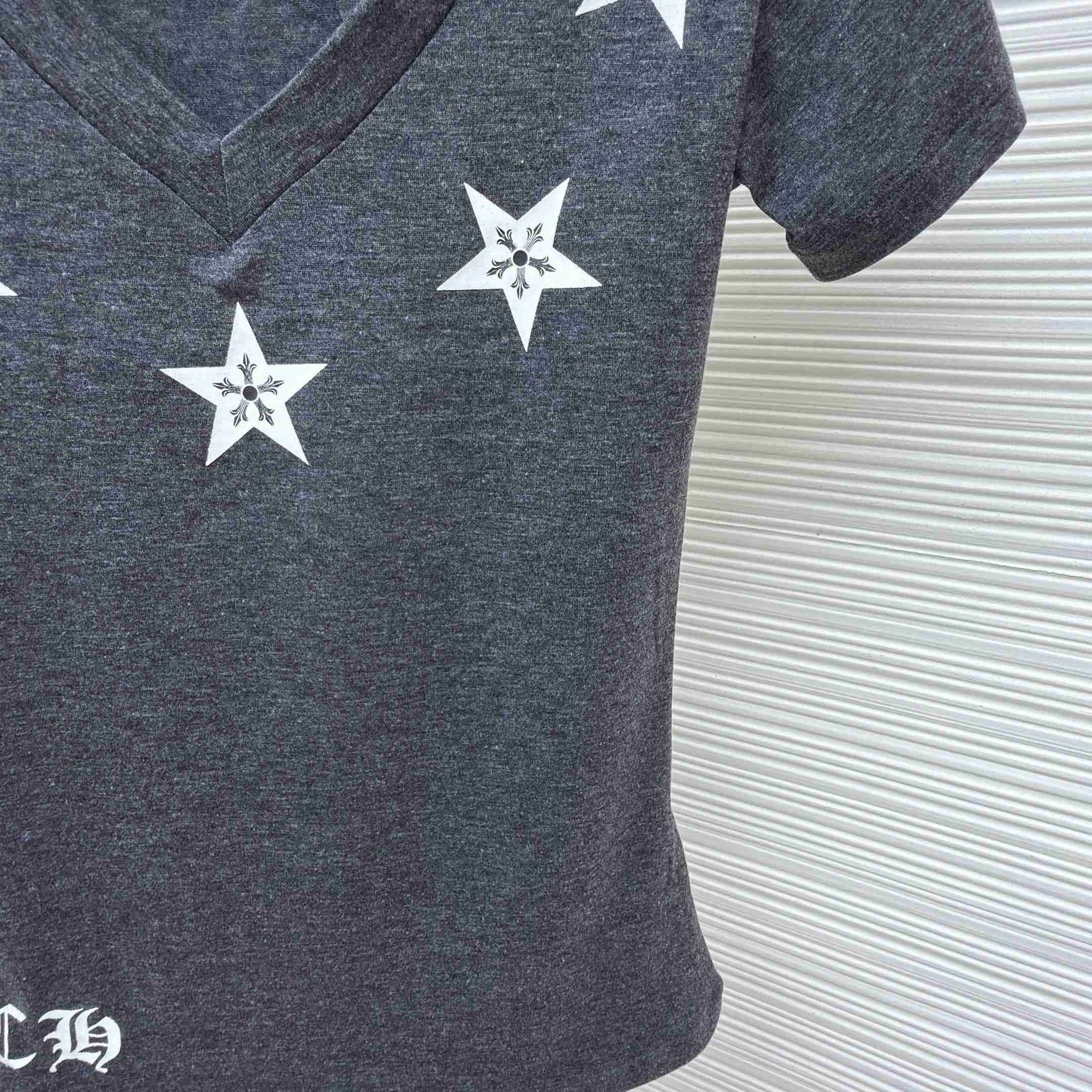 Chrome Hearts Multi-Star V-Neck T-Shirt - Grey  - DesignerGu