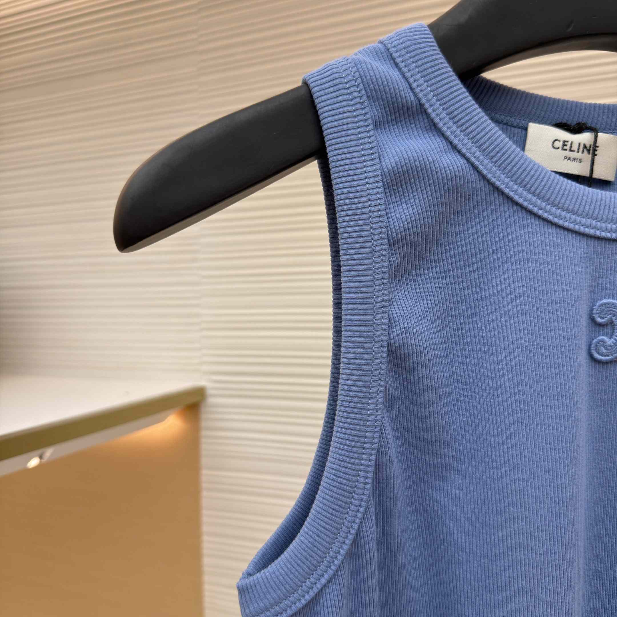 Celine Triomphe Tank Top In Ribbed Cotton - DesignerGu