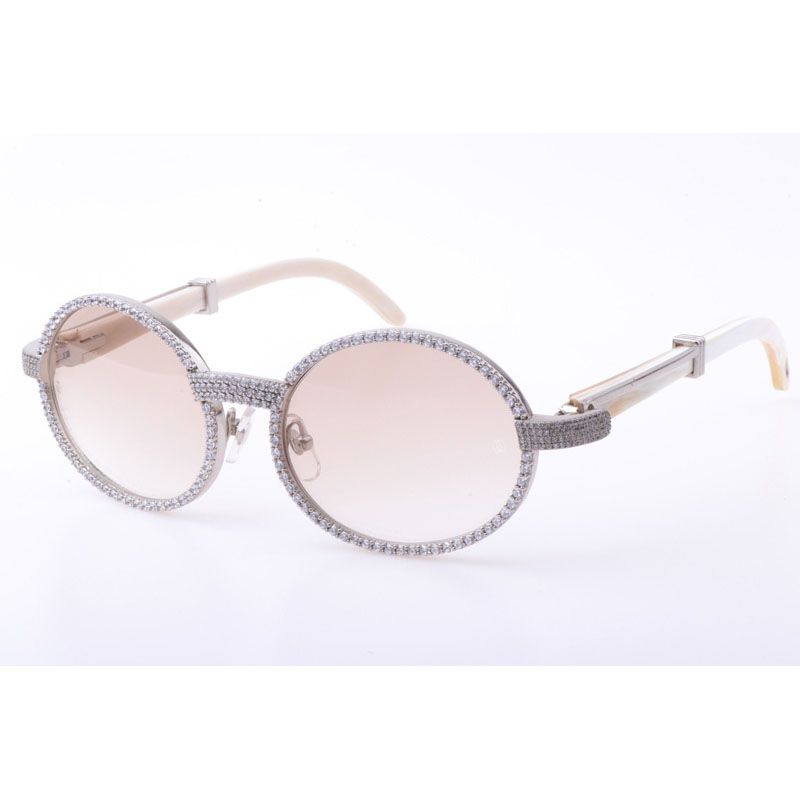Cartier CT 7550178 New Full Diamond White Buffalo Sunglasses In Silver Brown - DesignerGu