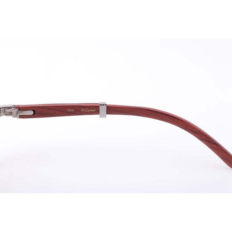 Cartier CT 7550178 New Full Diamond Wood Sunglasses In Silver Brown - DesignerGu