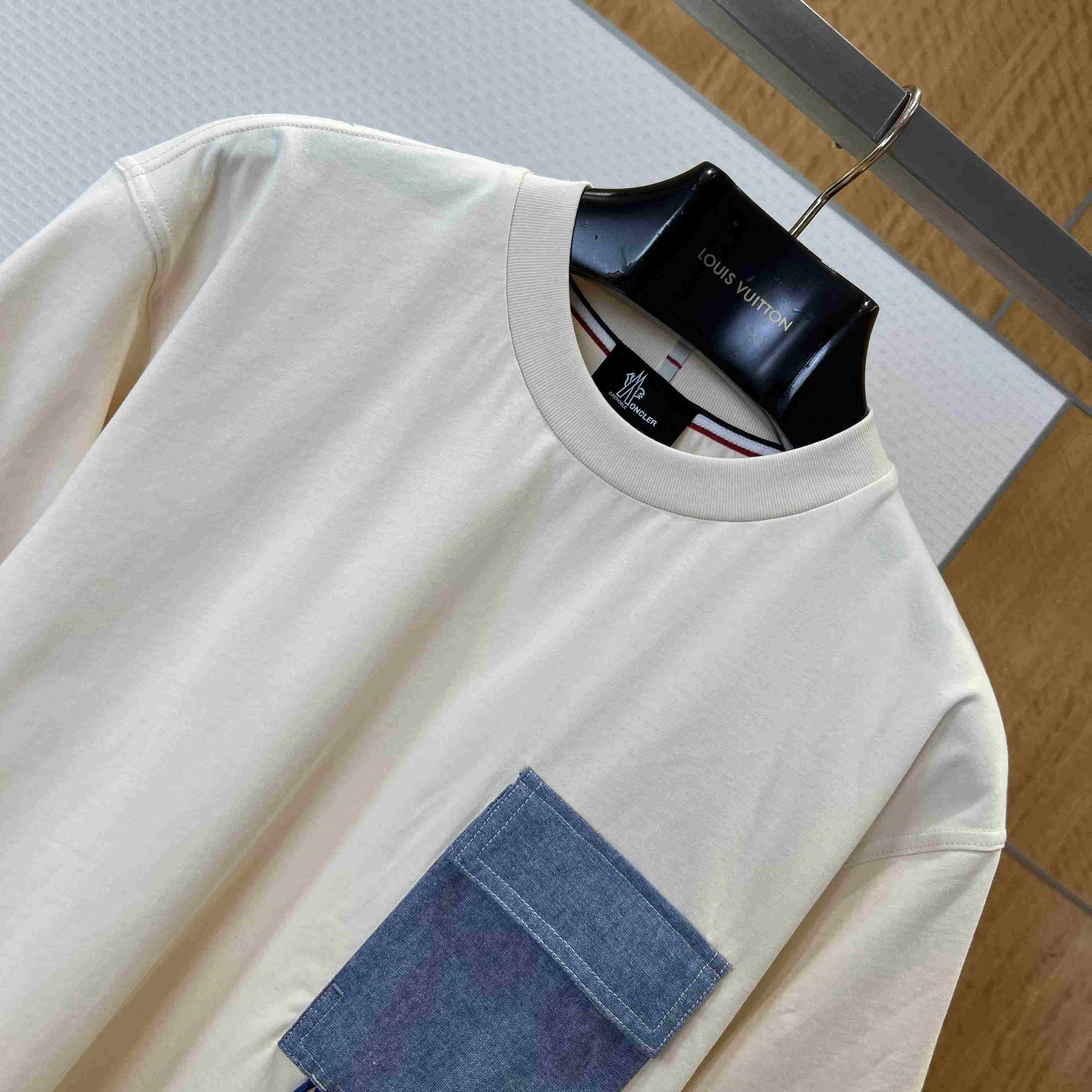 Moncler Cotton Blend T-Shirt with Denim Pocket - DesignerGu