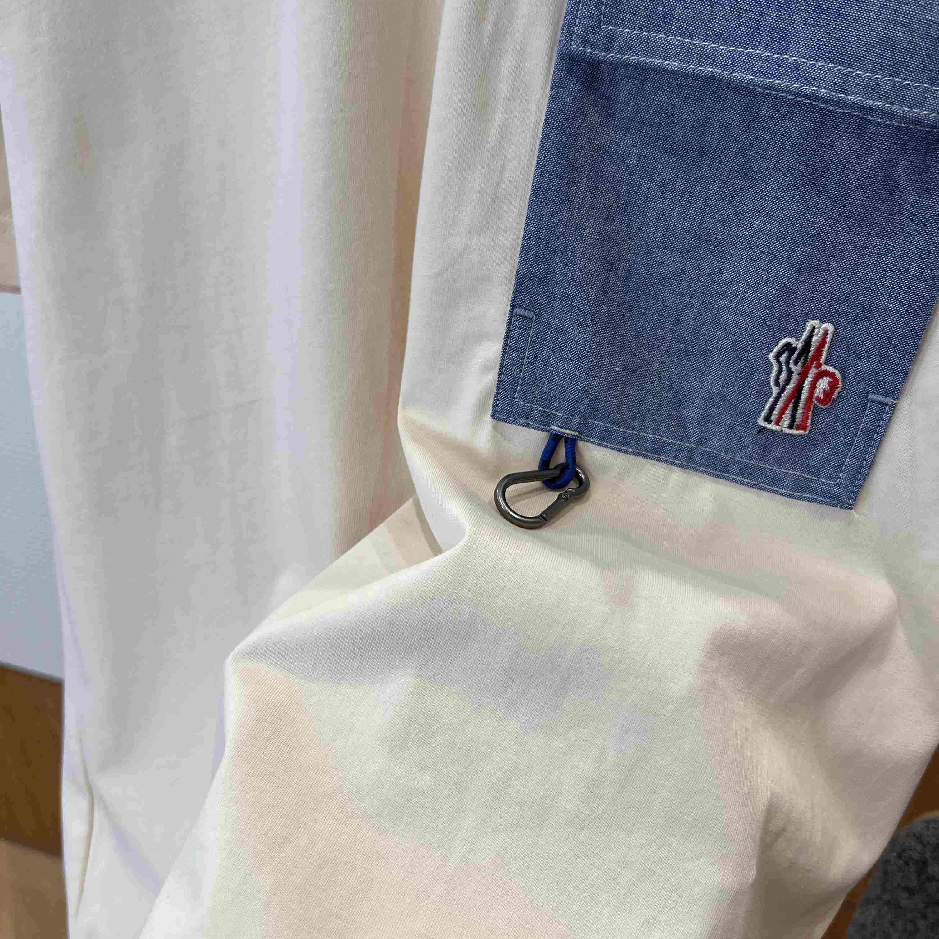 Moncler Cotton Blend T-Shirt with Denim Pocket - DesignerGu