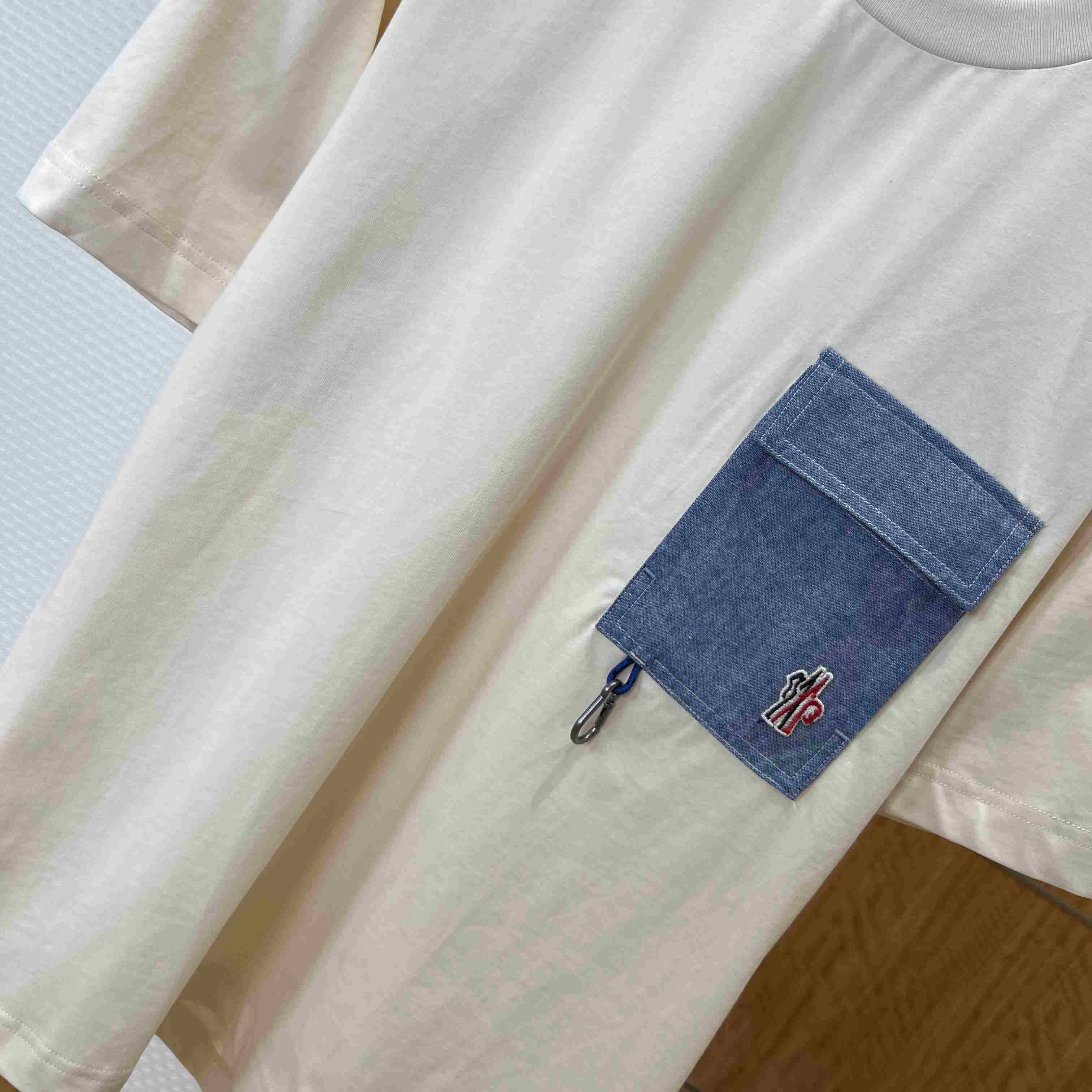 Moncler Cotton Blend T-Shirt with Denim Pocket - DesignerGu