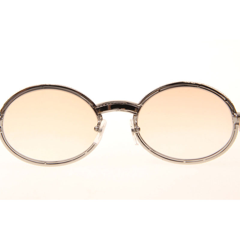 Cartier CT 7550178 Full Diamond White Buffalo Sunglasses In Silver Brown - DesignerGu