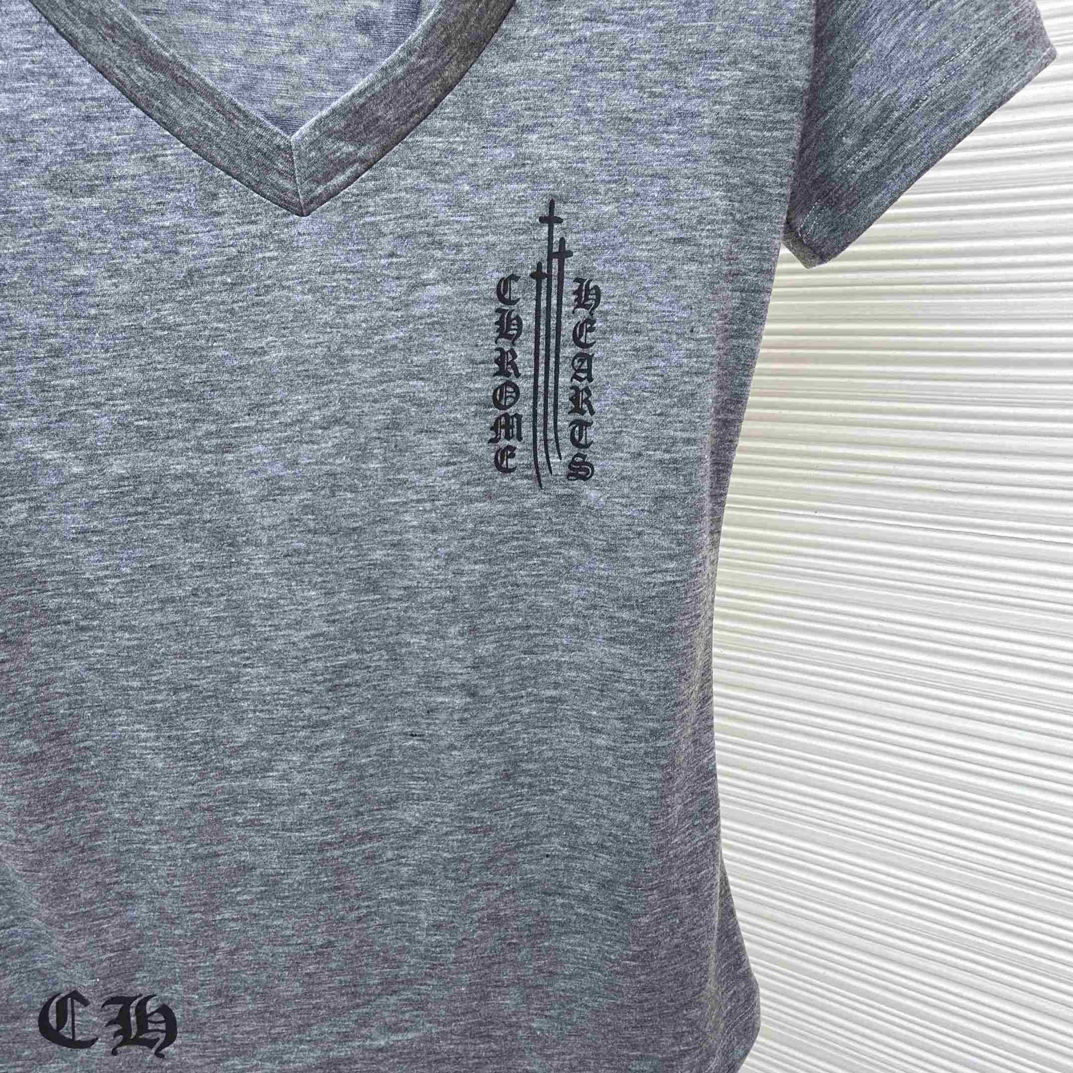 Chrome Hearts V Neck  T-Shirt 'Grey' - DesignerGu