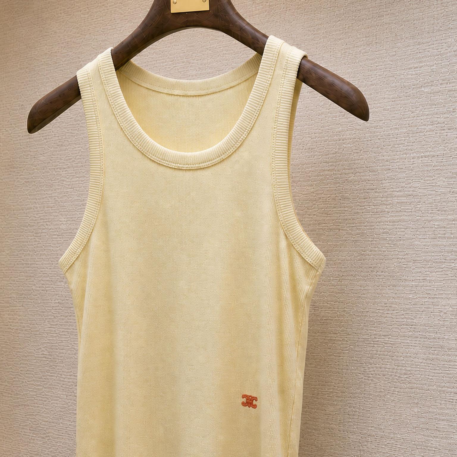 Celine Tank Top In Ribbed Cotton Silk - DesignerGu