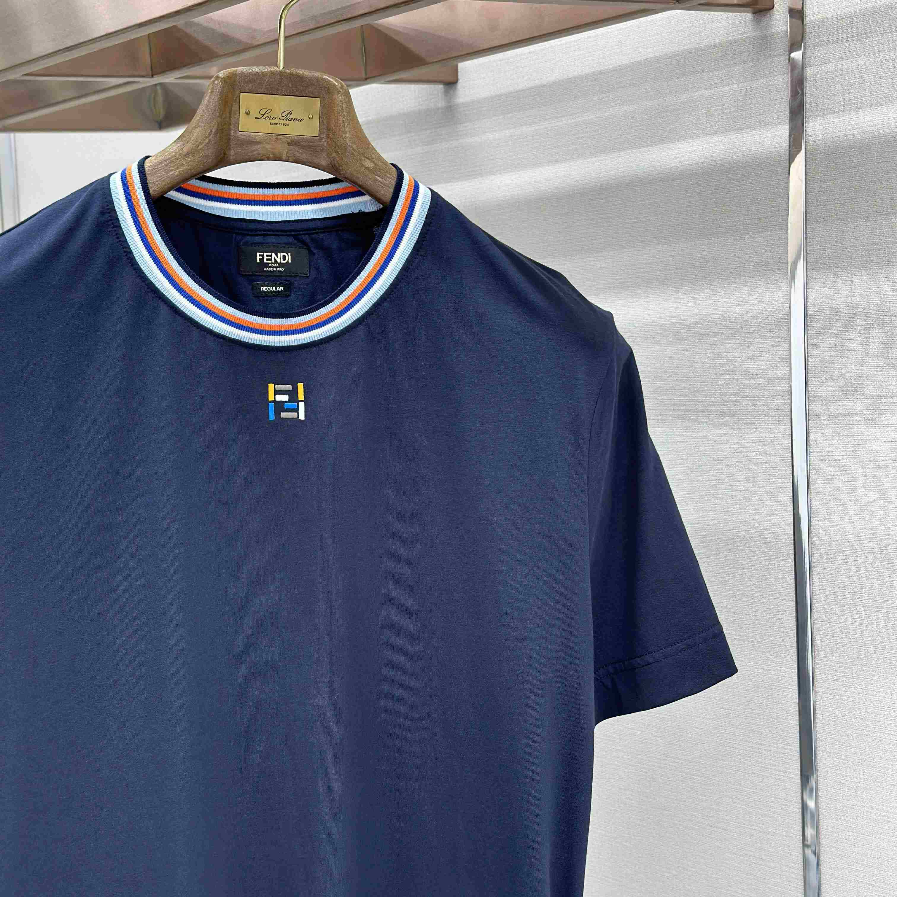 Fendi Dark Blue Cotton T-shirt - DesignerGu