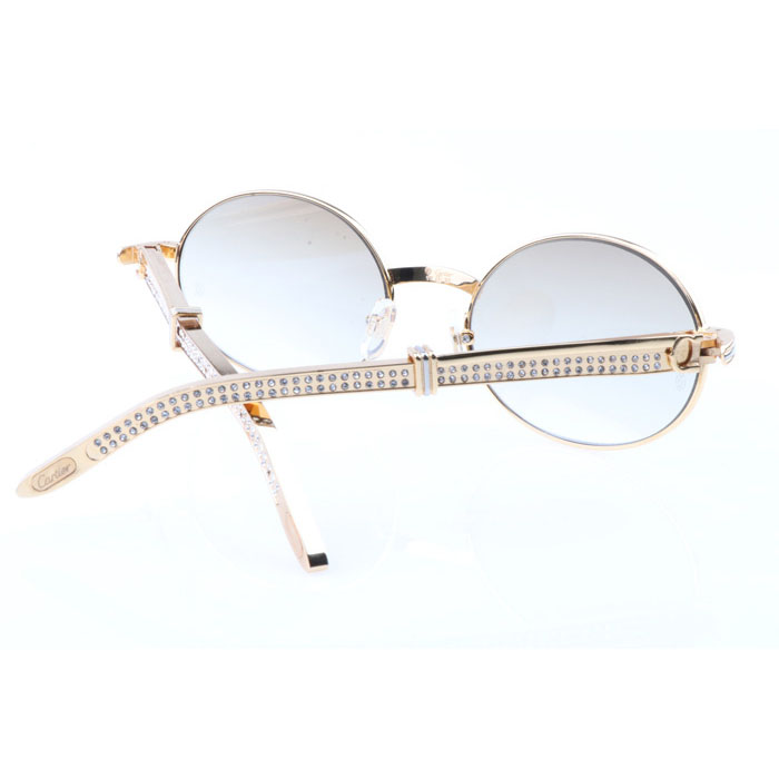 Cartier CT 7550178  Gold Stainless Steel Diamond Sunglasses In Gold Brown - DesignerGu