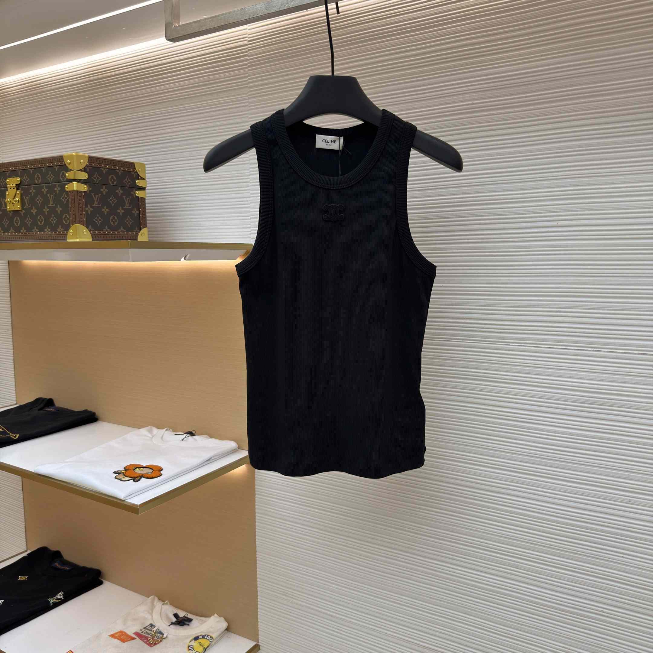 Celine Triomphe Tank Top In Ribbed Cotton - DesignerGu