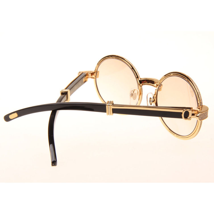 Cartier CT 7550178 Full Diamond Black Buffalo Sunglasses In Gold Brown - DesignerGu