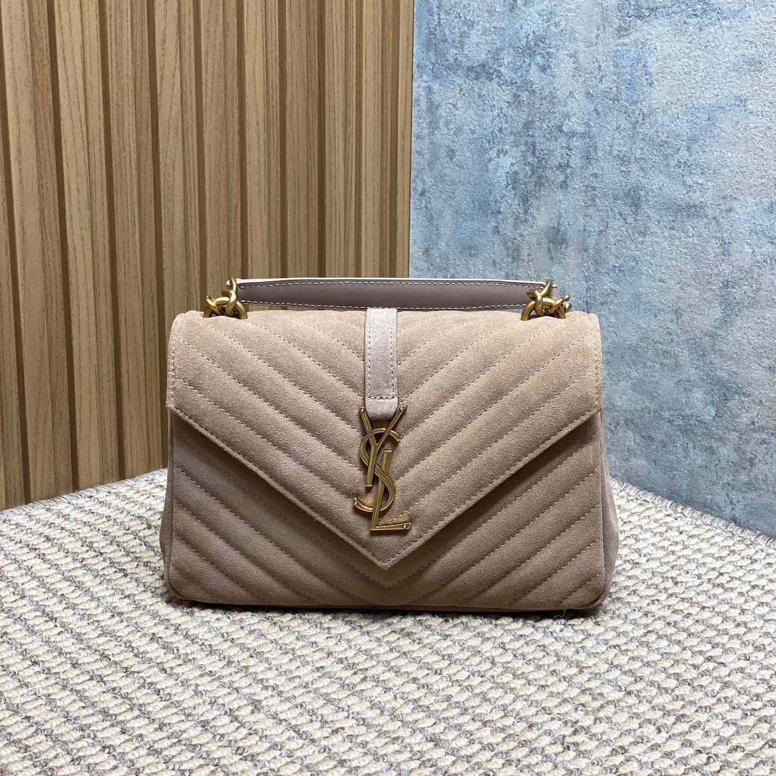 Saint Laurent College Medium In Quilted Suede - DesignerGu