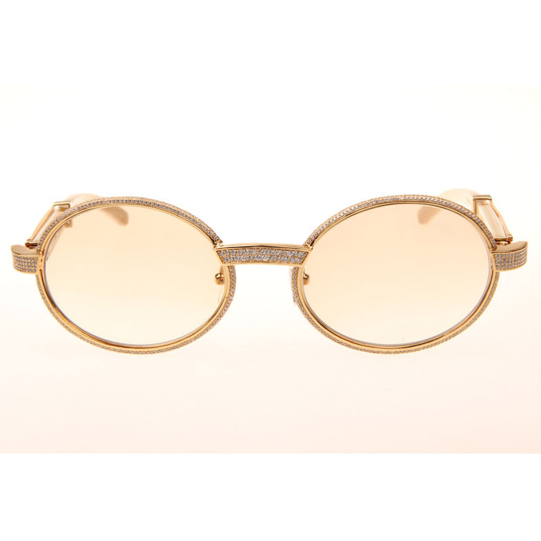 Cartier CT 7550178 Full Diamond White Buffalo Sunglasses In Gold Brown - DesignerGu