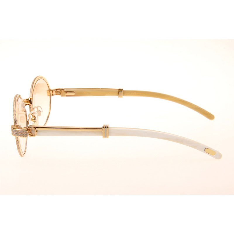 Cartier CT 7550178 Full Diamond White Buffalo Sunglasses In Gold Brown - DesignerGu