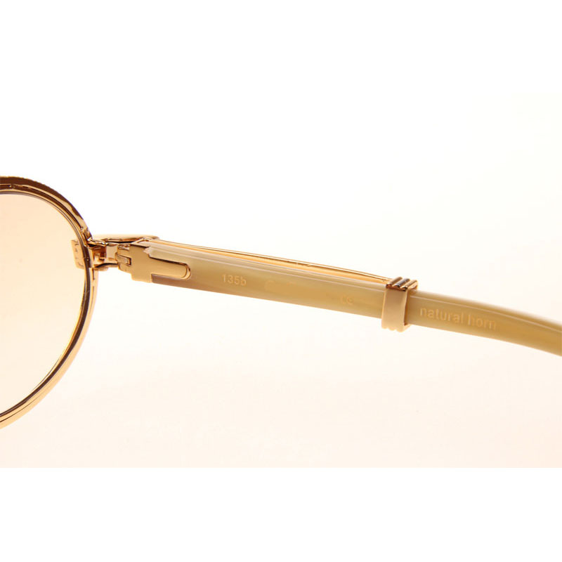 Cartier CT 7550178 Full Diamond White Buffalo Sunglasses In Gold Brown - DesignerGu