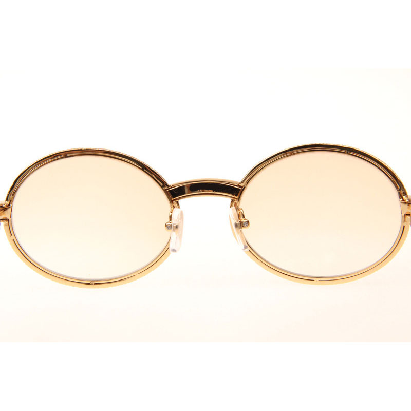 Cartier CT 7550178 Full Diamond White Buffalo Sunglasses In Gold Brown - DesignerGu