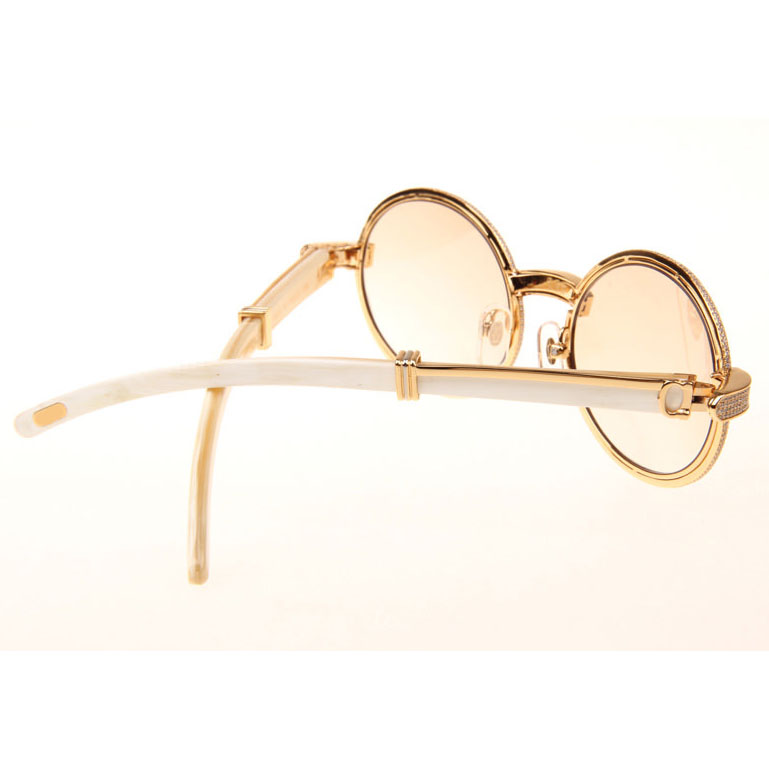 Cartier CT 7550178 Full Diamond White Buffalo Sunglasses In Gold Brown - DesignerGu