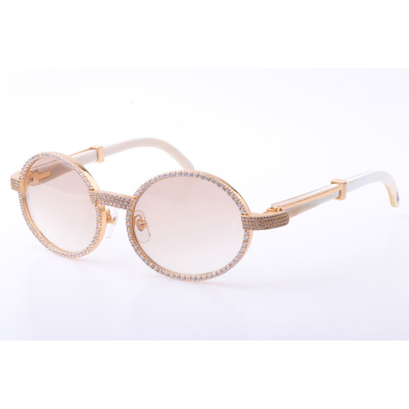 Cartier CT 7550178 New Full Diamond White Buffalo Sunglasses In Gold Brown - DesignerGu