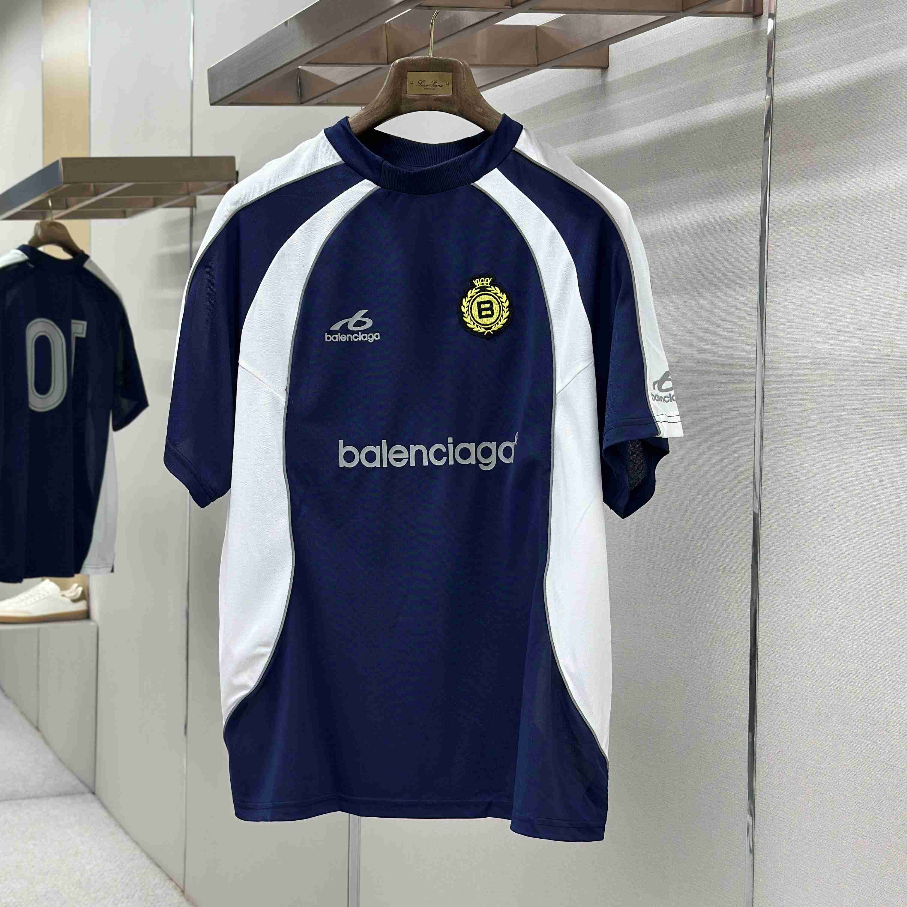 Balenciaga  Soccer Oversized T-shirt In Navy - DesignerGu