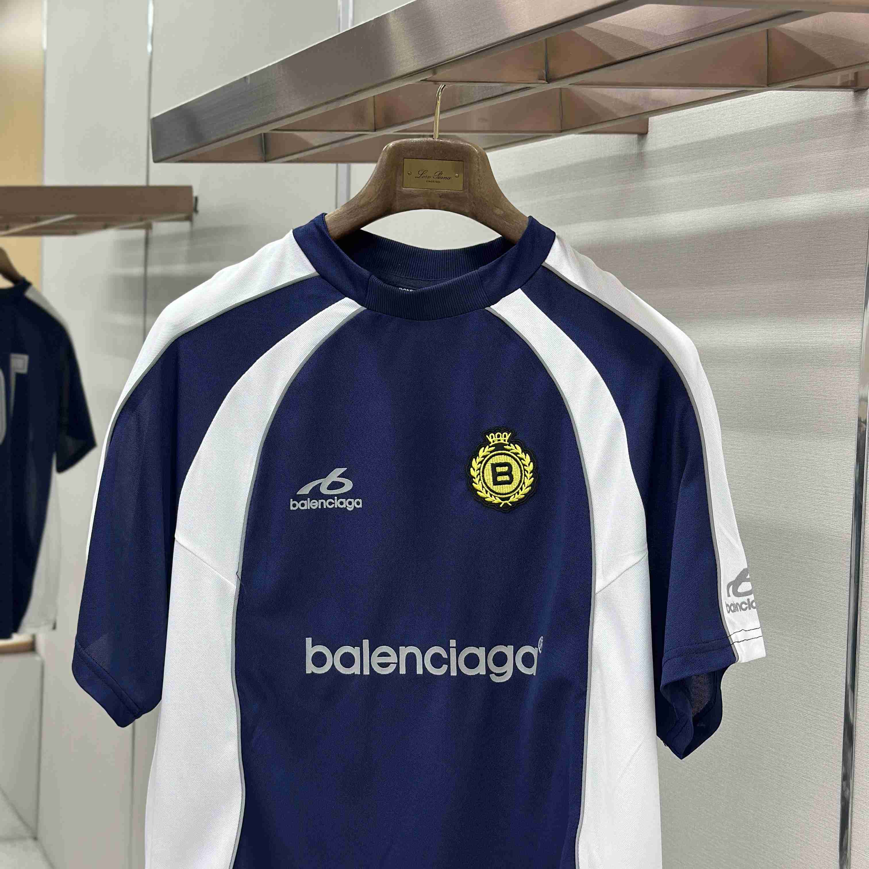 Balenciaga  Soccer Oversized T-shirt In Navy - DesignerGu