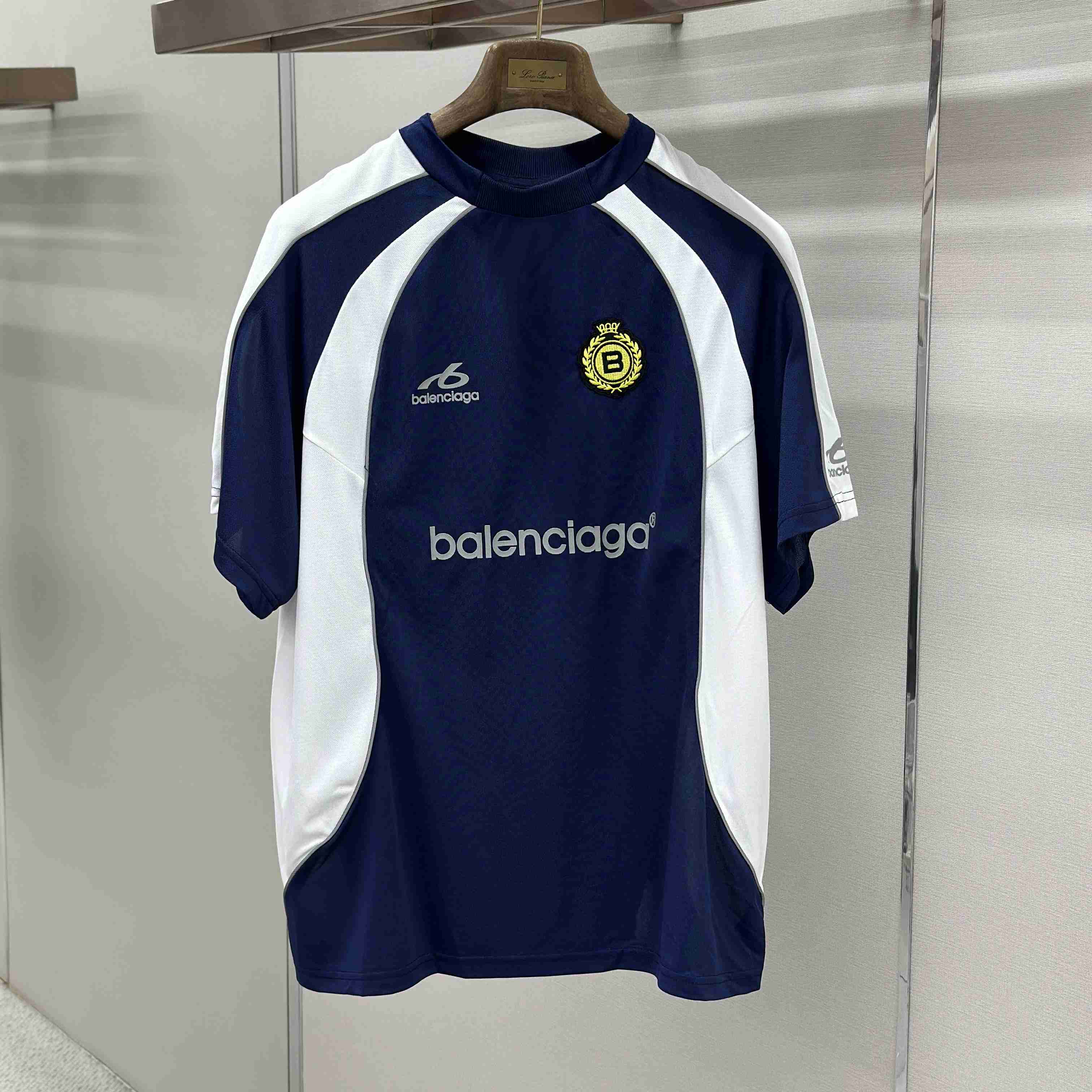 Balenciaga  Soccer Oversized T-shirt In Navy - DesignerGu