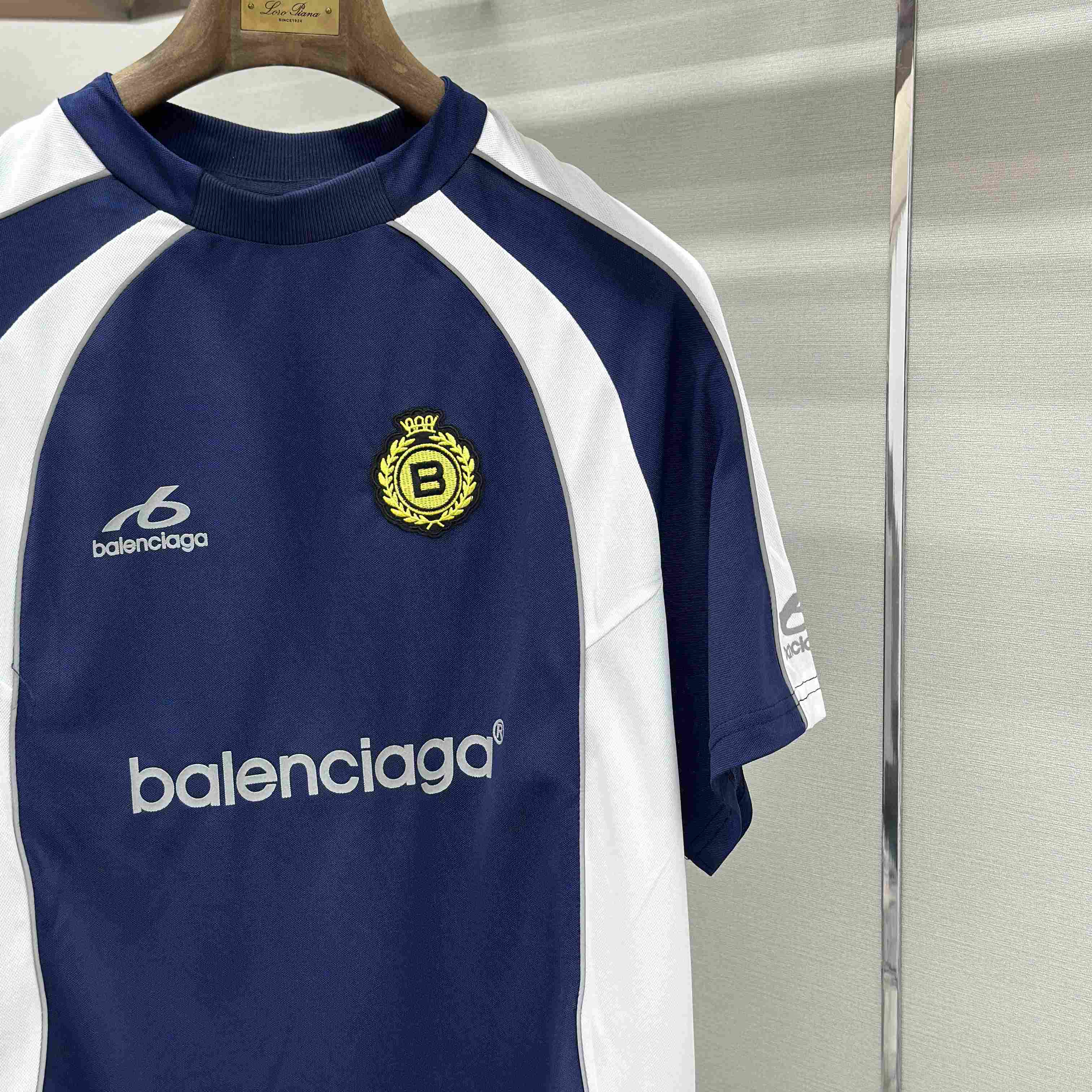 Balenciaga  Soccer Oversized T-shirt In Navy - DesignerGu