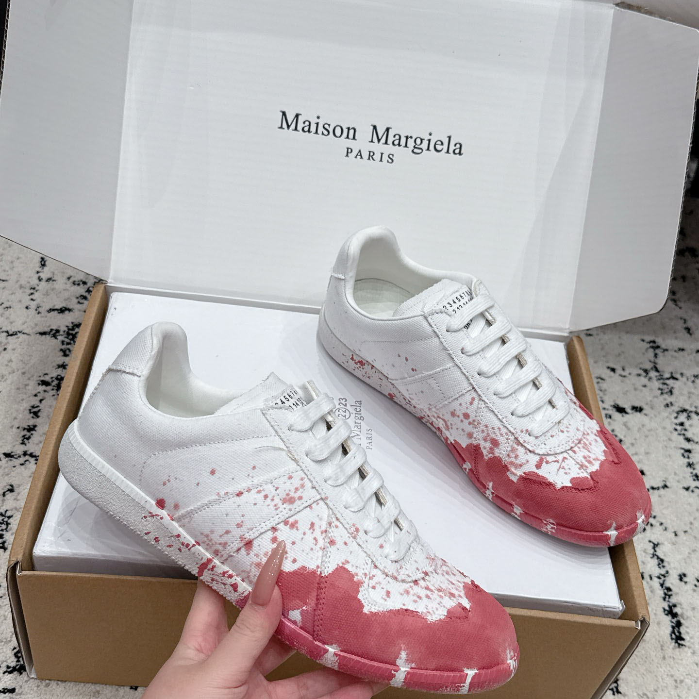 Maison Margiela  Replica Low 'Paint Splatter - White Pink' - DesignerGu