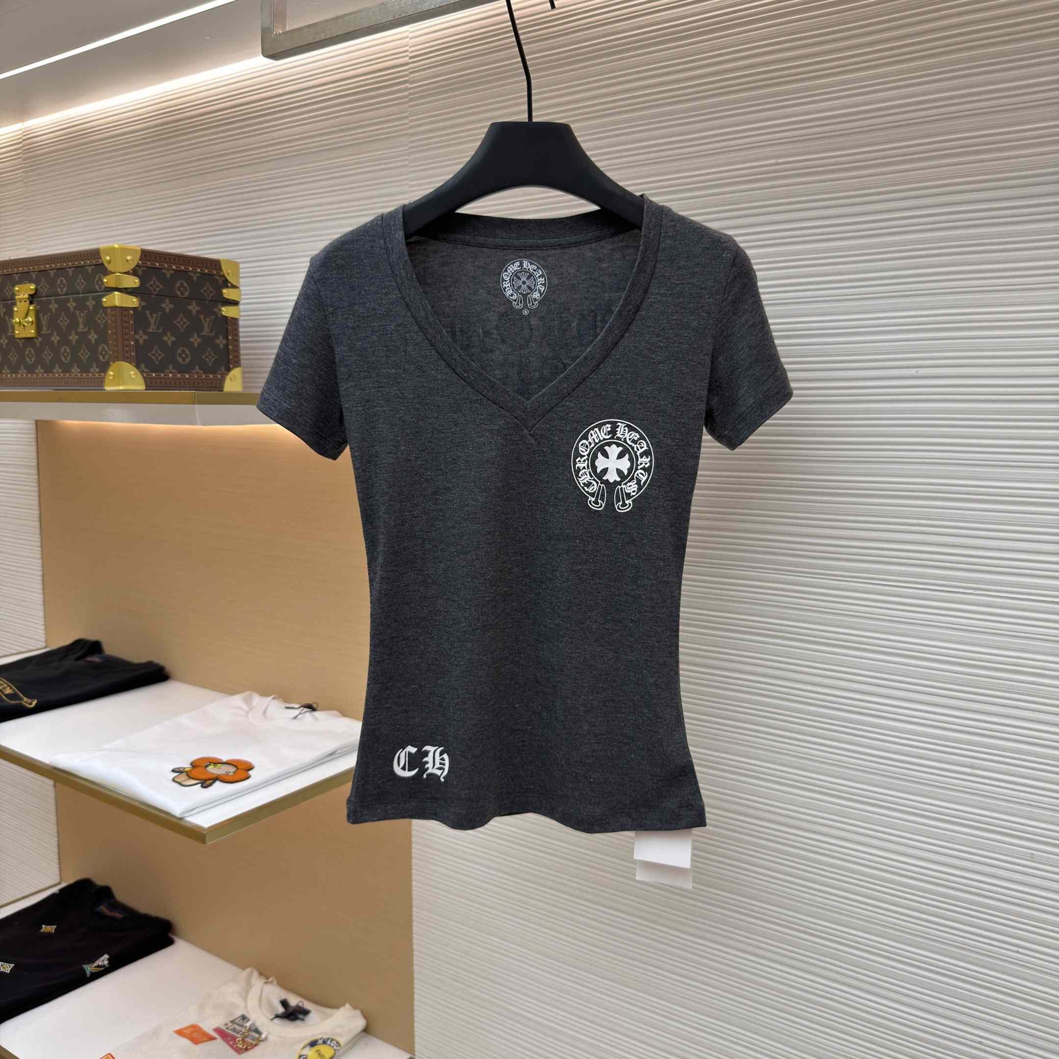 Chrome Hearts V-Neck T-Shirt 'Grey' - DesignerGu
