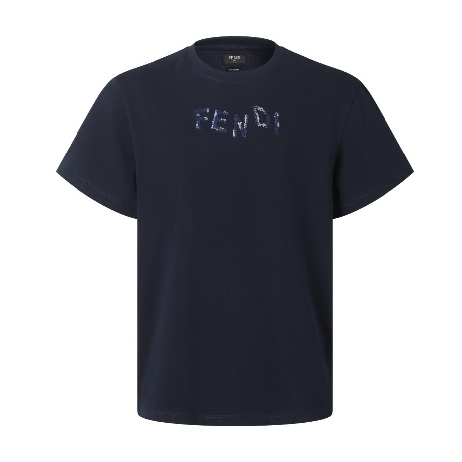 Fendi  Dark Blue Cotton T-shirt - DesignerGu