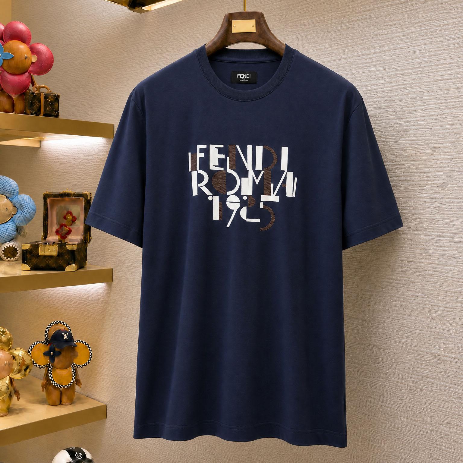 Fendi  Blue Cotton T-shirt - DesignerGu