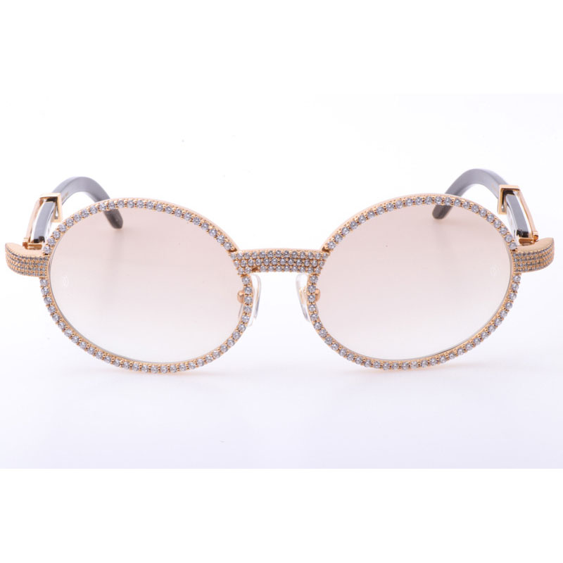 Cartier CT 7550178 New Full Diamond White Mix Black Buffalo Sunglasses In Gold Brown - DesignerGu