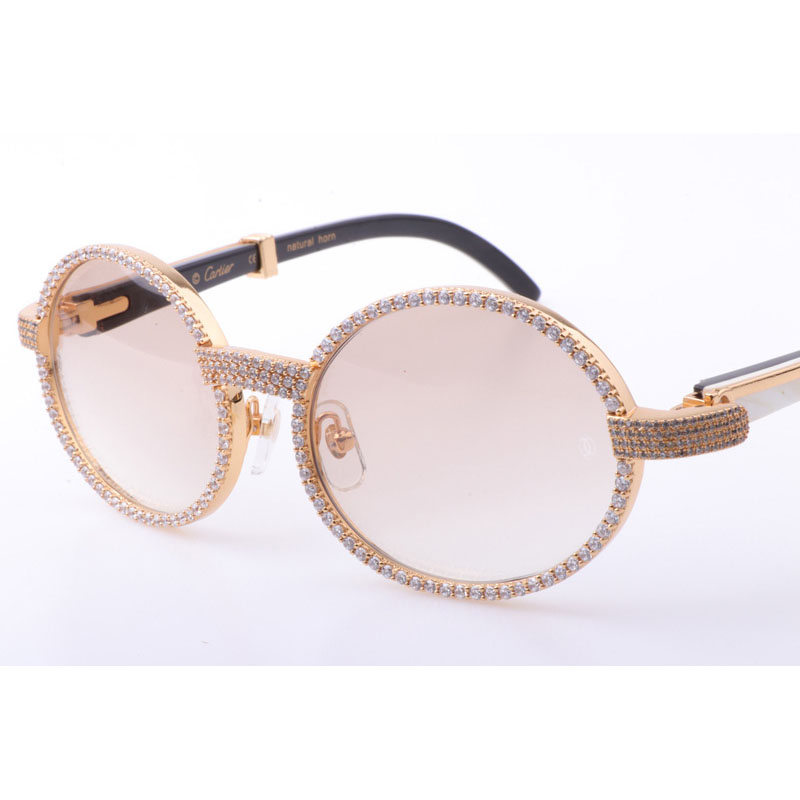 Cartier CT 7550178 New Full Diamond White Mix Black Buffalo Sunglasses In Gold Brown - DesignerGu