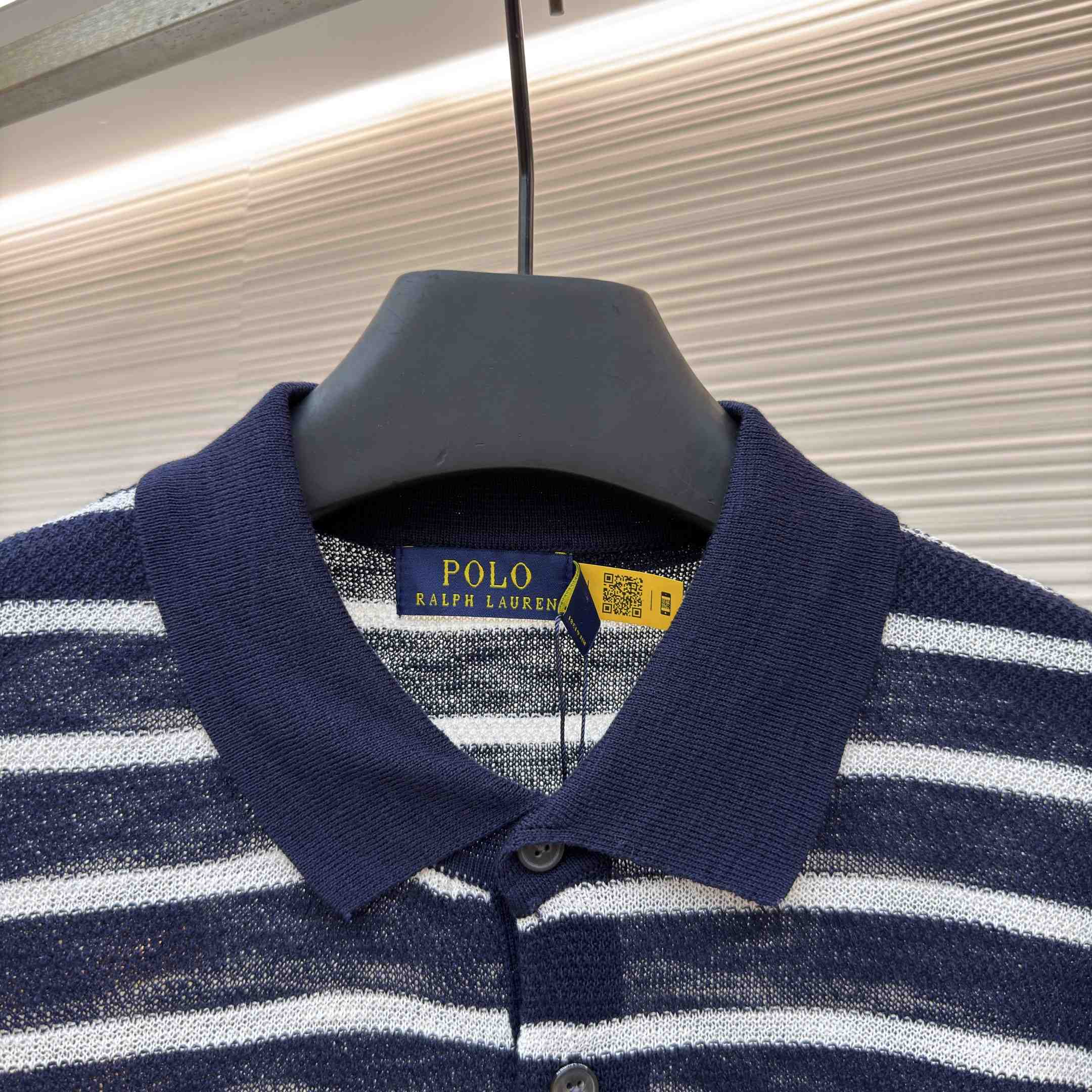 Ralph Lauren Striped Cotton-Linen Polo Sweater - DesignerGu