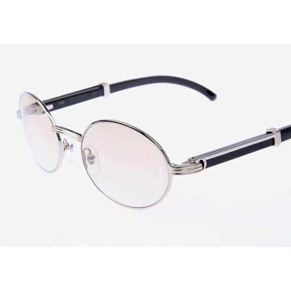 Cartier CT 7550178 Black Buffalo Sunglasses In Silver Brown - DesignerGu