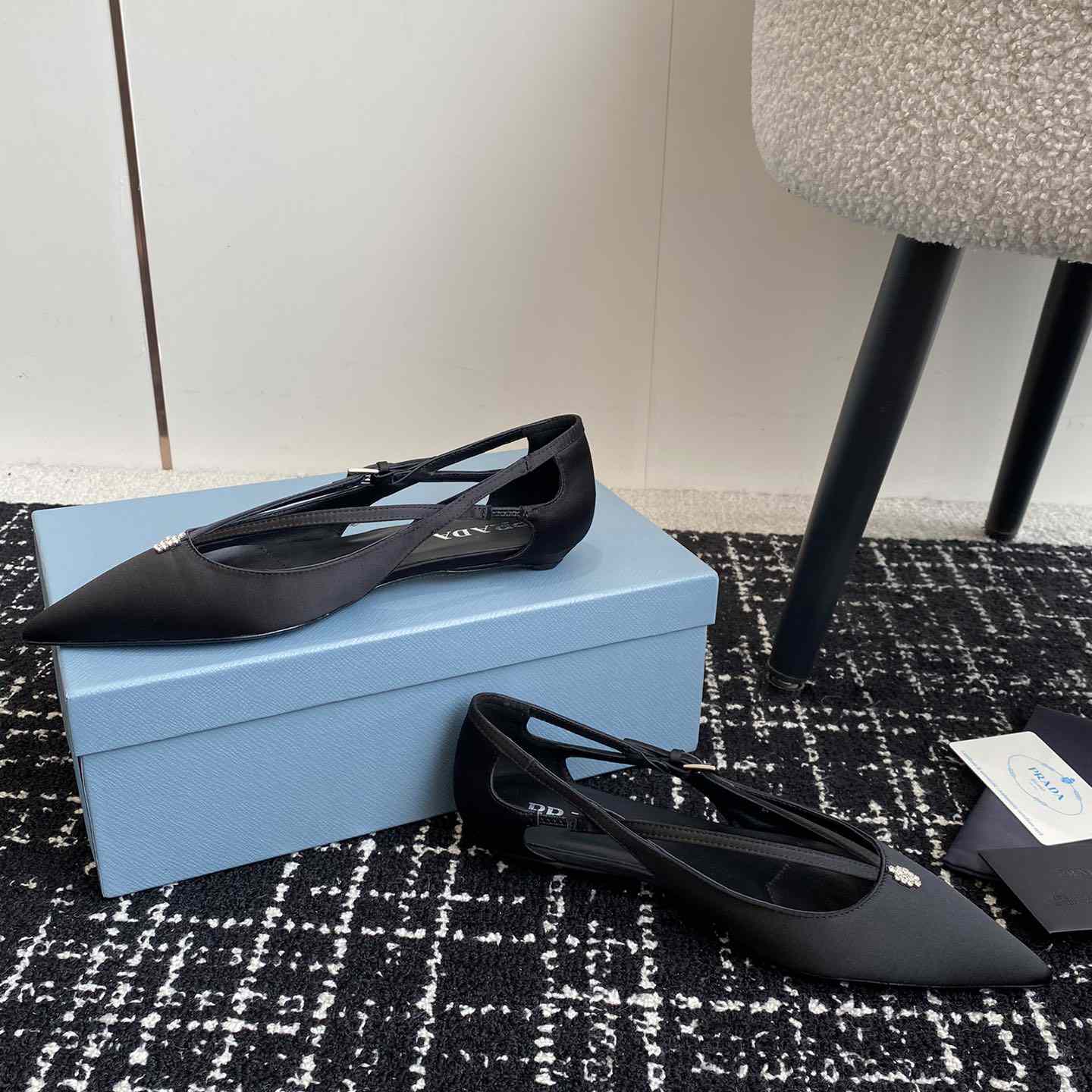 Prada Satin Crystal Embellishments Ballet Flats - DesignerGu