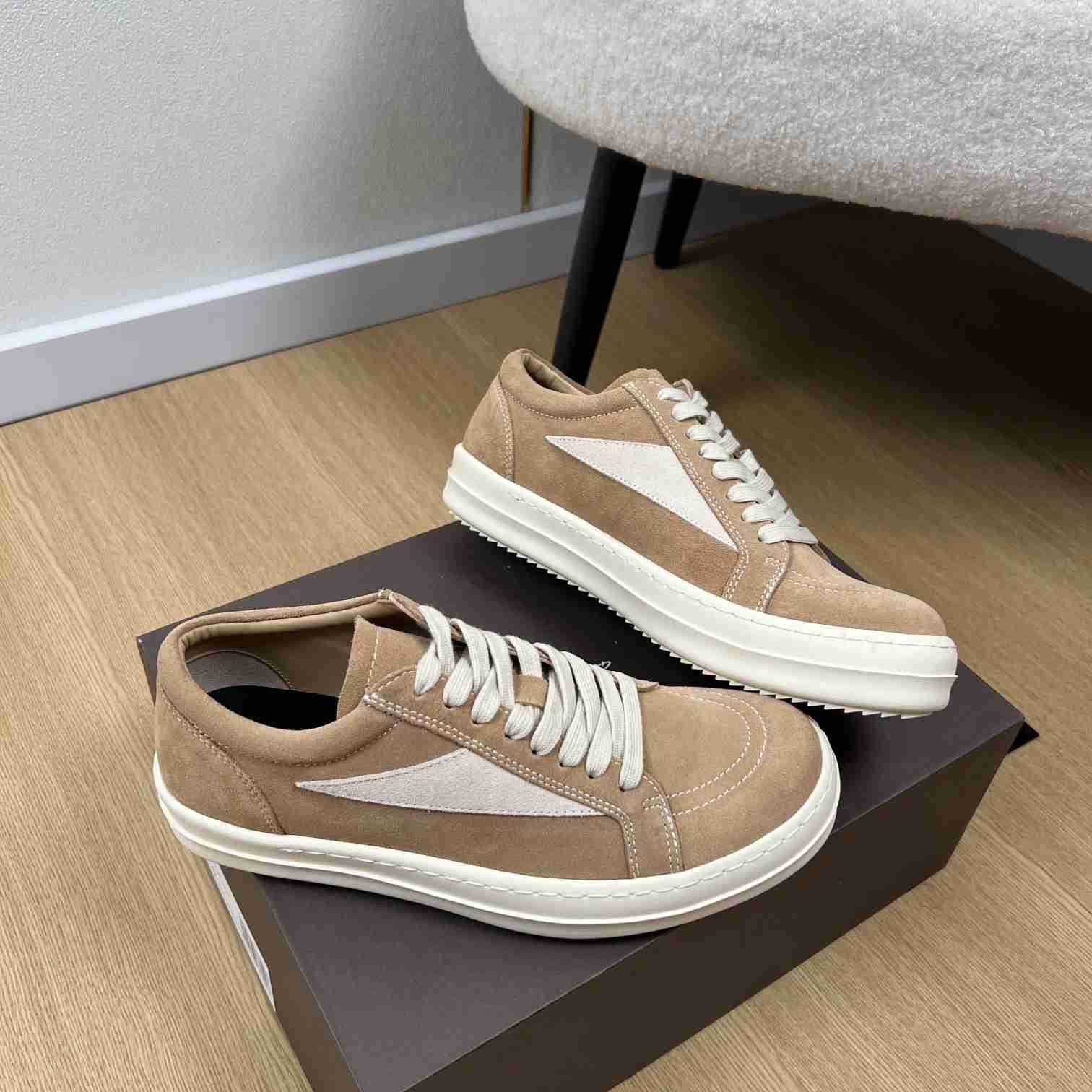 Rick Owens Taupe Hollywood Vintage Sneakers - DesignerGu