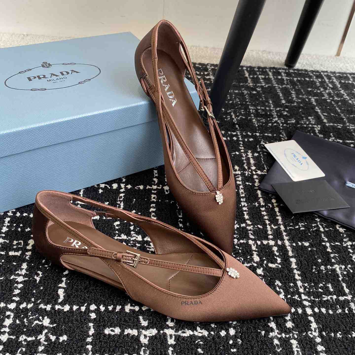 Prada Satin Crystal Embellishments Ballet Flats - DesignerGu
