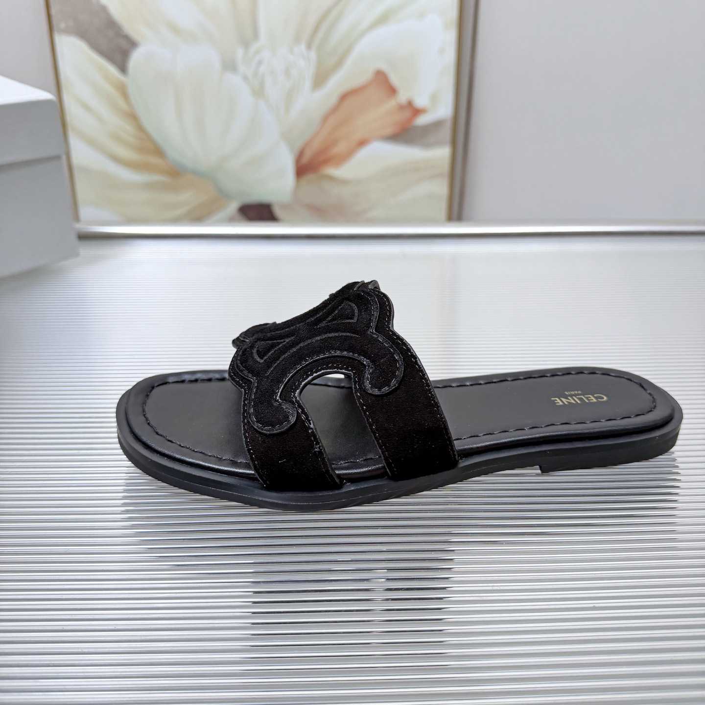 Celine Marina Triomphe Mule In Suede Calfskin - DesignerGu