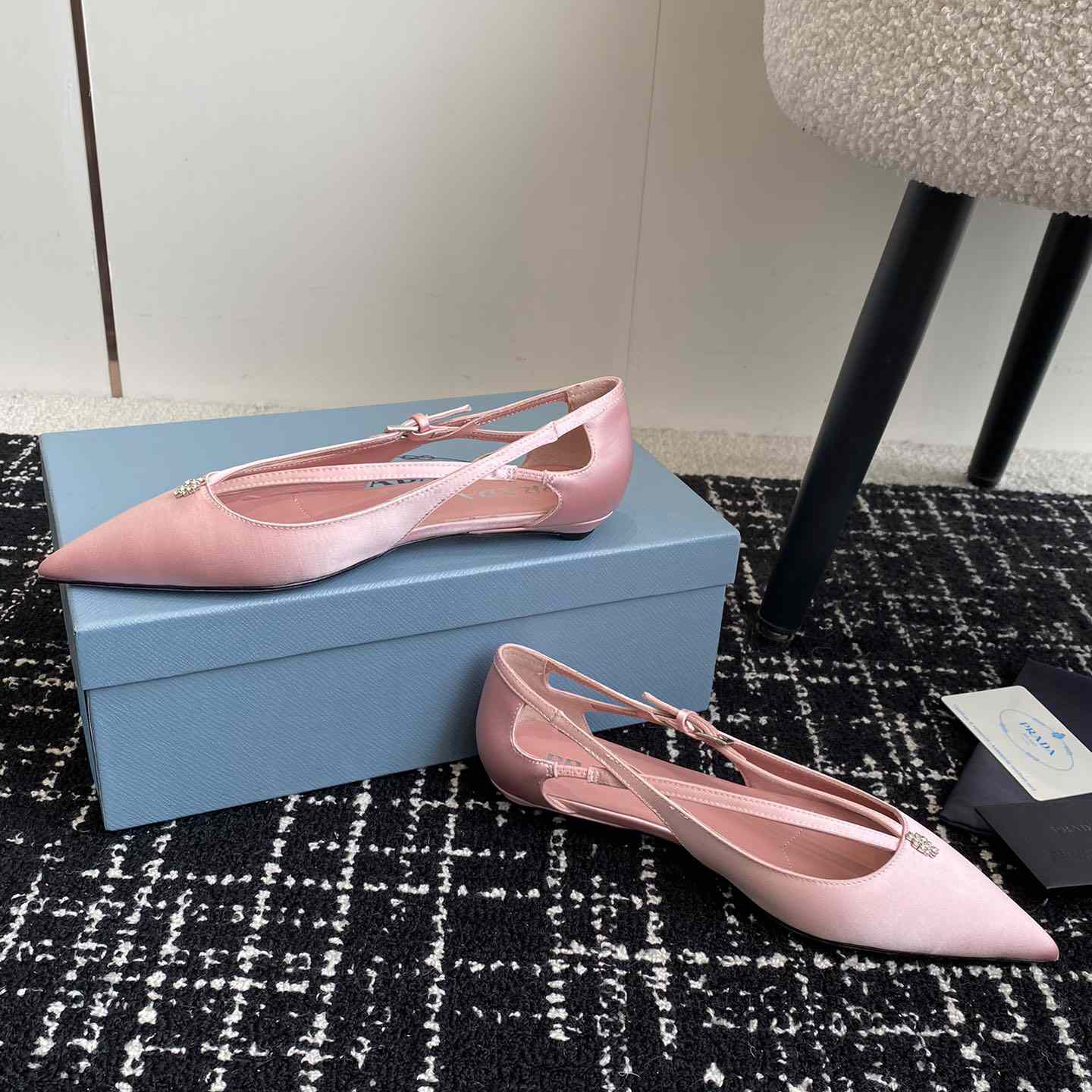 Prada Satin Crystal Embellishments Ballet Flats - DesignerGu