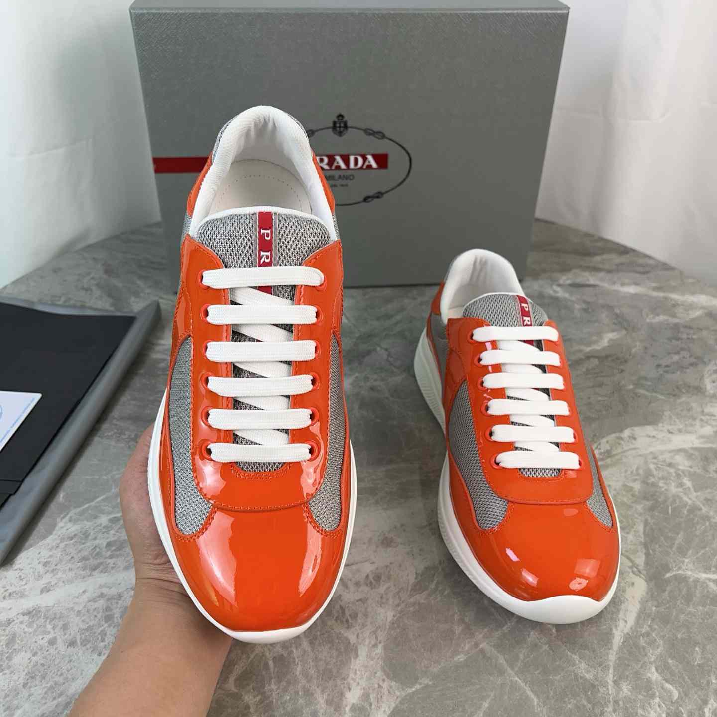 Prada Patent Leather And Technical Fabric Prada America's Cup Sneakers(upon uk size) - DesignerGu