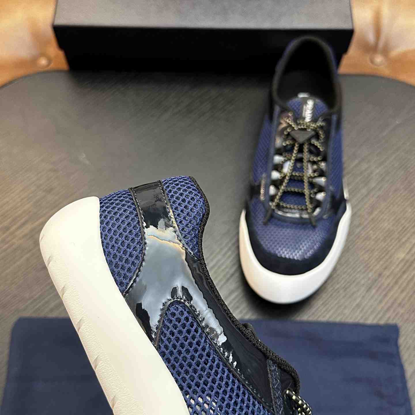 Prada Speedrock Patent Leather and Mesh Fabric Sneakers - DesignerGu