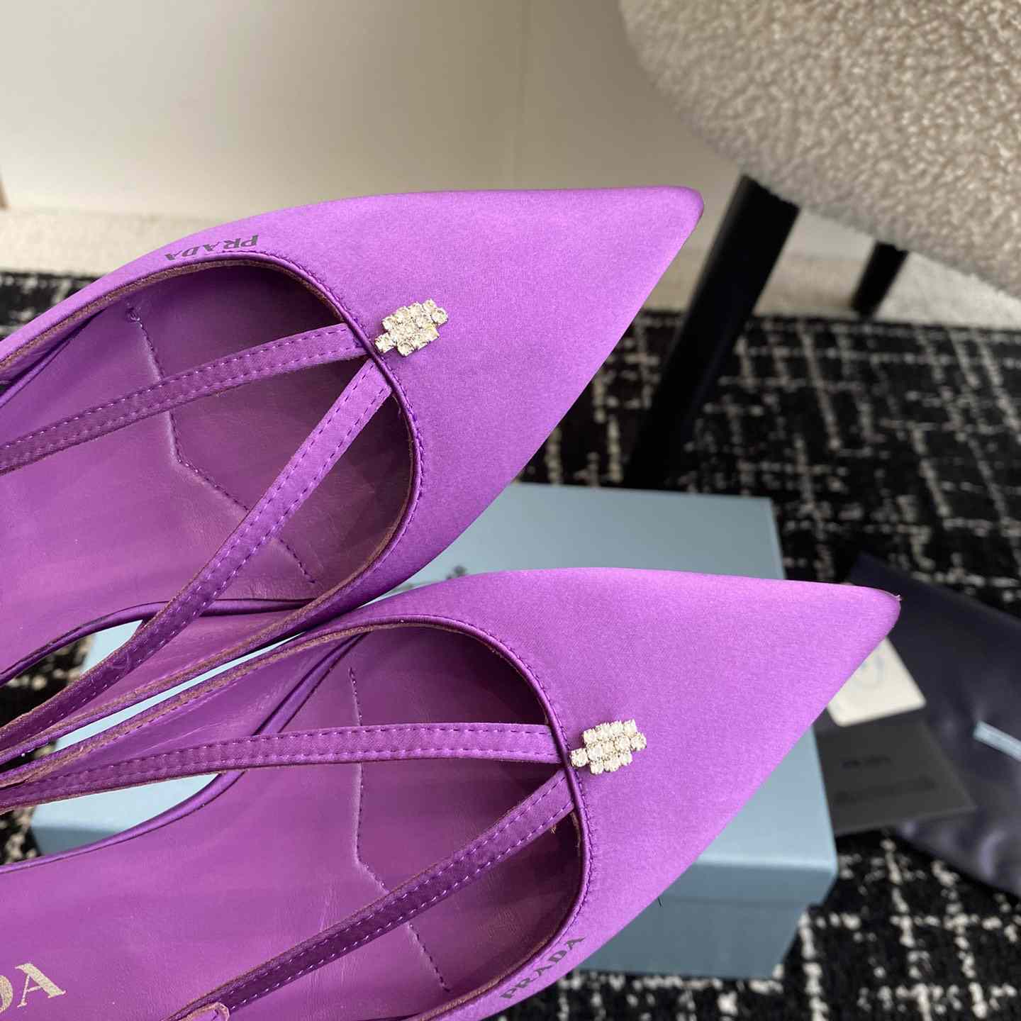 Prada Satin Crystal Embellishments Ballet Flats - DesignerGu