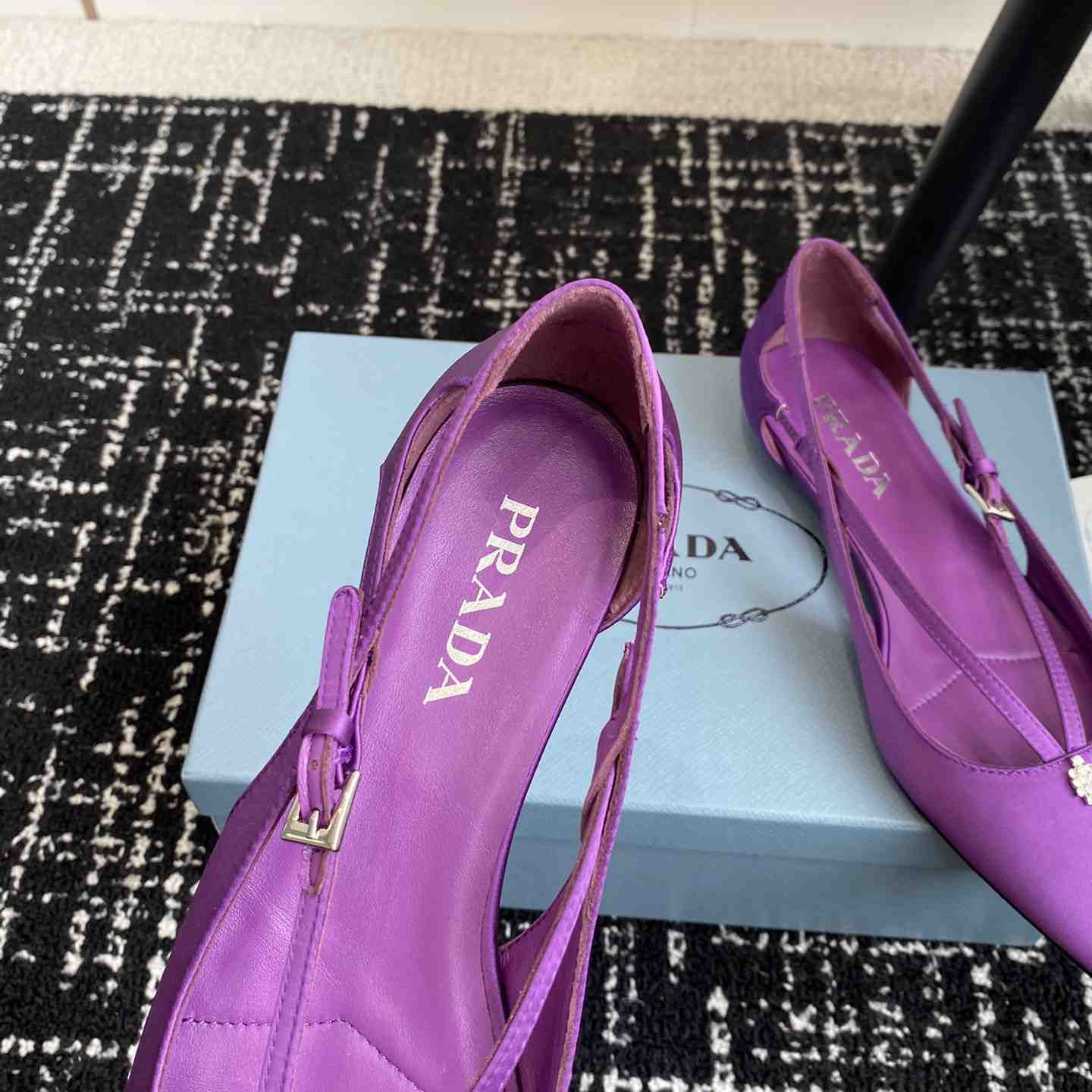 Prada Satin Crystal Embellishments Ballet Flats - DesignerGu