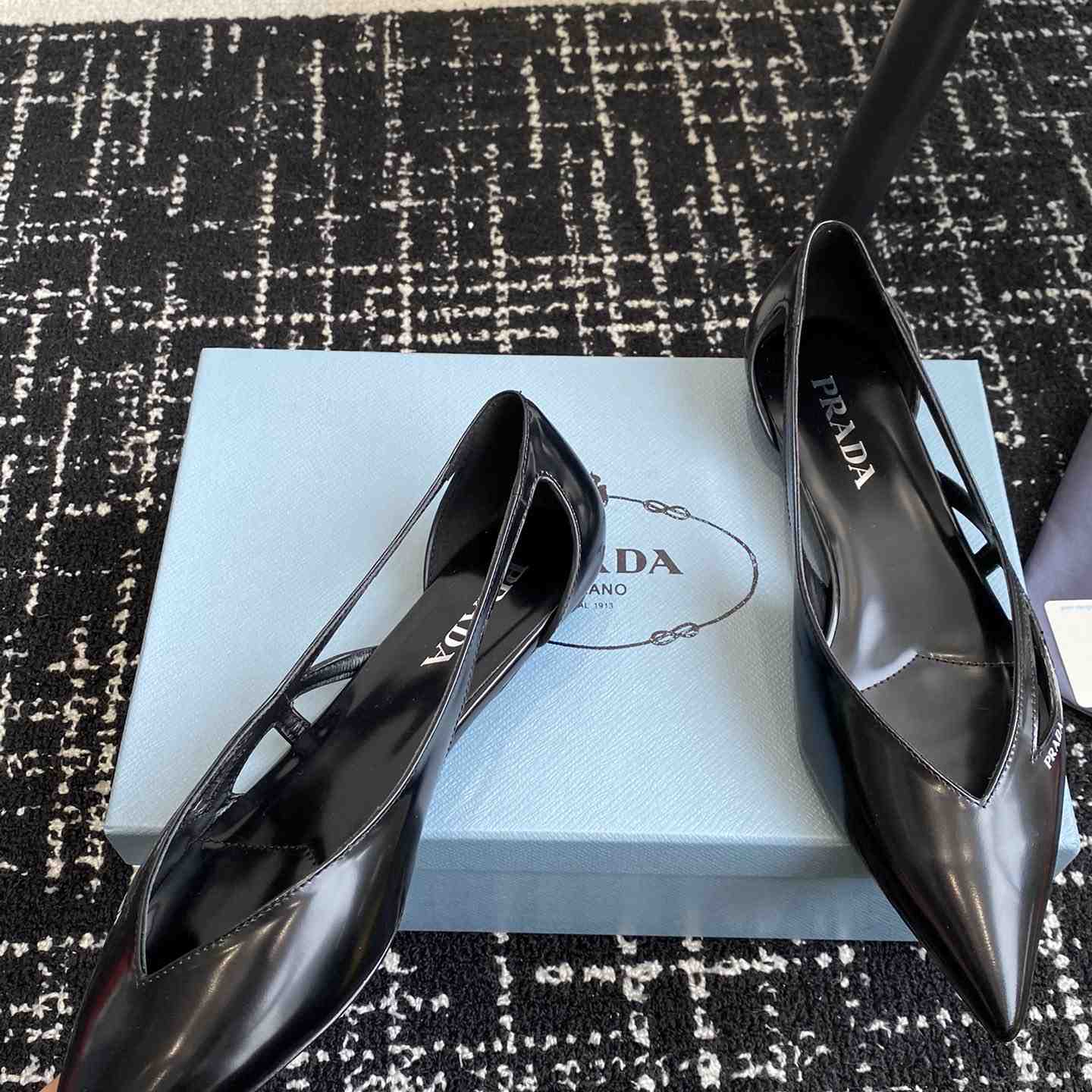 Prada Leather Cutout Ballerina Shoes - DesignerGu