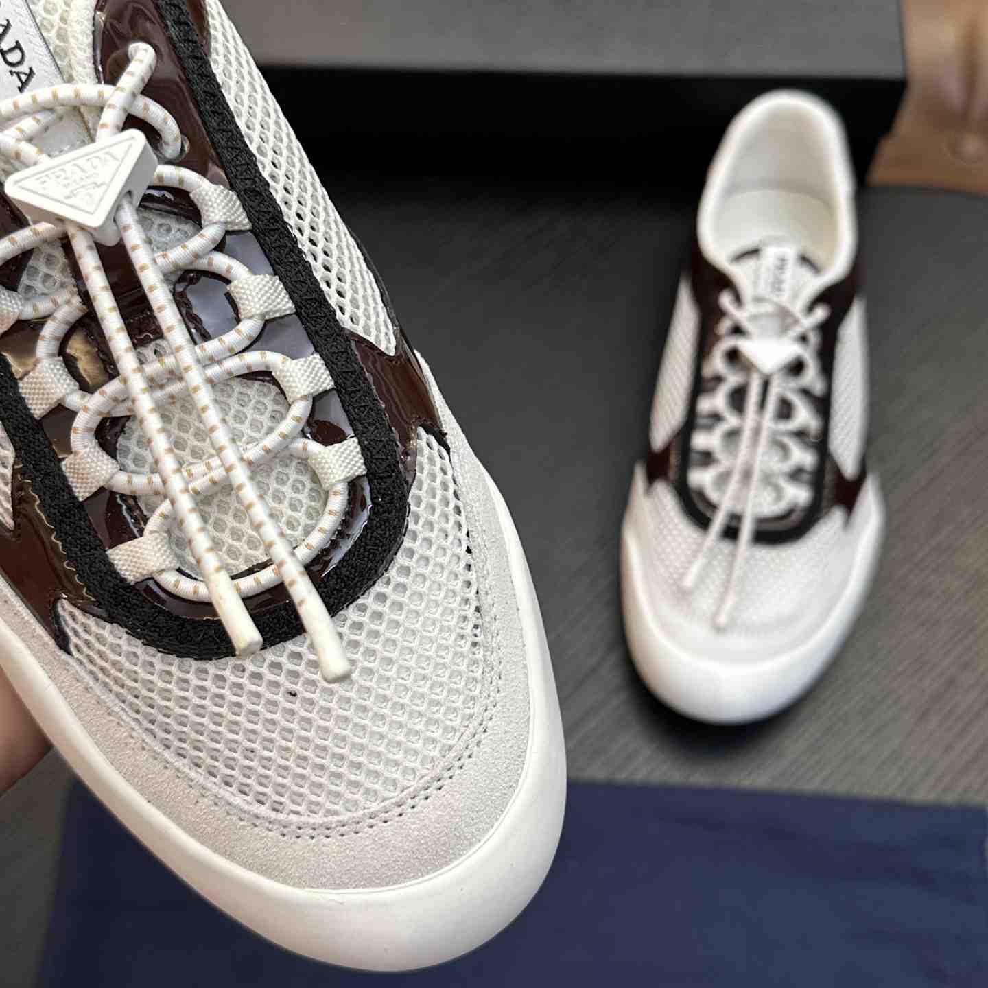 Prada Speedrock Patent Leather and Mesh Fabric Sneakers - DesignerGu