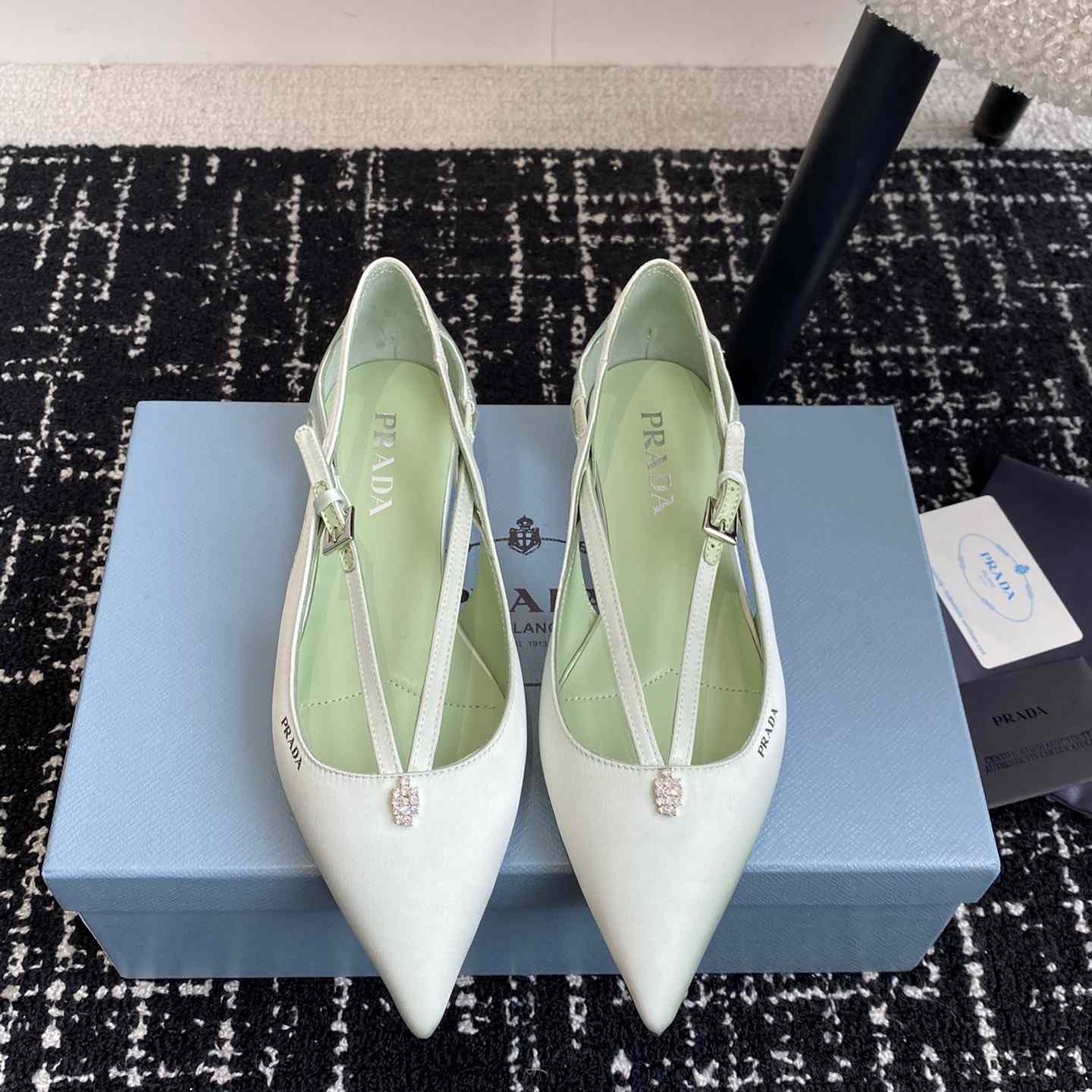 Prada Satin Crystal Embellishments Ballet Flats - DesignerGu
