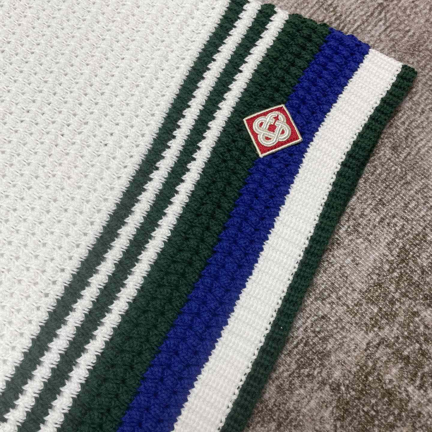 Casablanca Crochet Effect Tennis Shorts 'White/Green Stripe' D0032 - DesignerGu