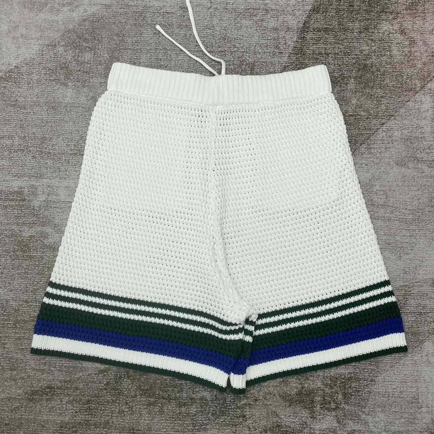 Casablanca Crochet Effect Tennis Shorts 'White/Green Stripe' D0032 - DesignerGu