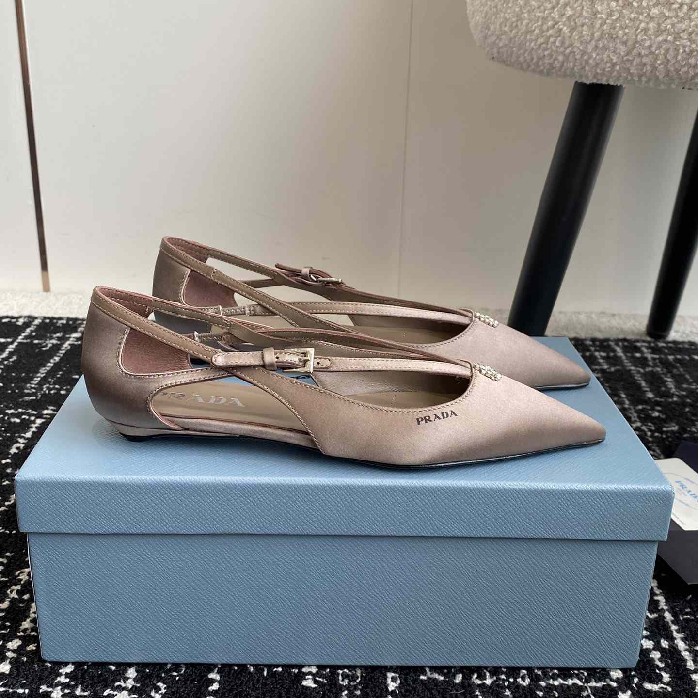 Prada Satin Crystal Embellishments Ballet Flats - DesignerGu