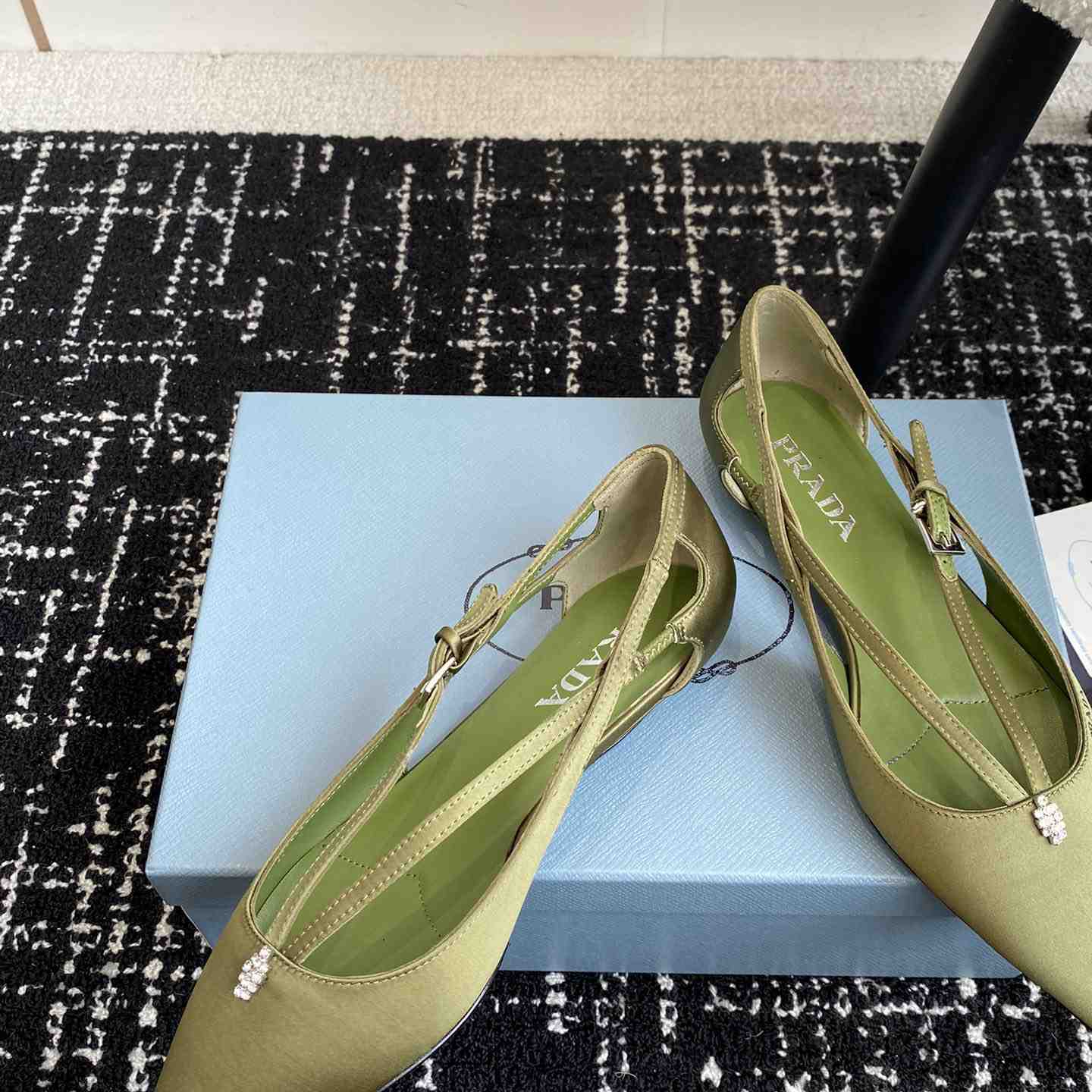 Prada Satin Crystal Embellishments Ballet Flats - DesignerGu